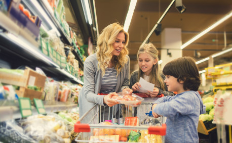 Healthy family food shopping grocery store