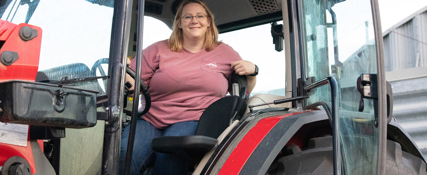 Teresa Brandenburg on her Kansas farm tractor