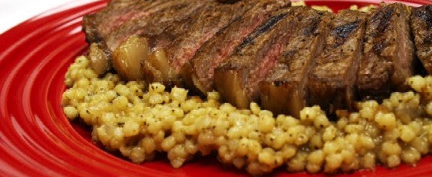 KC Strip Steak over Pearled Sorghum Pilaf