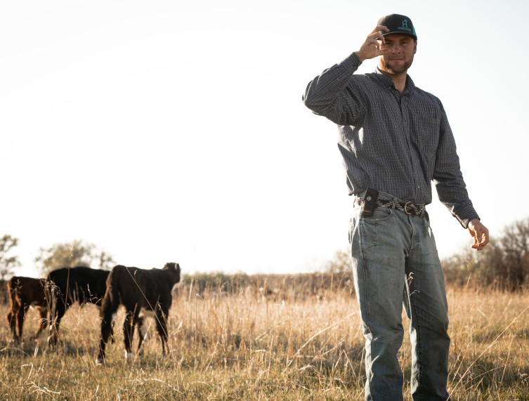 Hayden Heigele with cattle