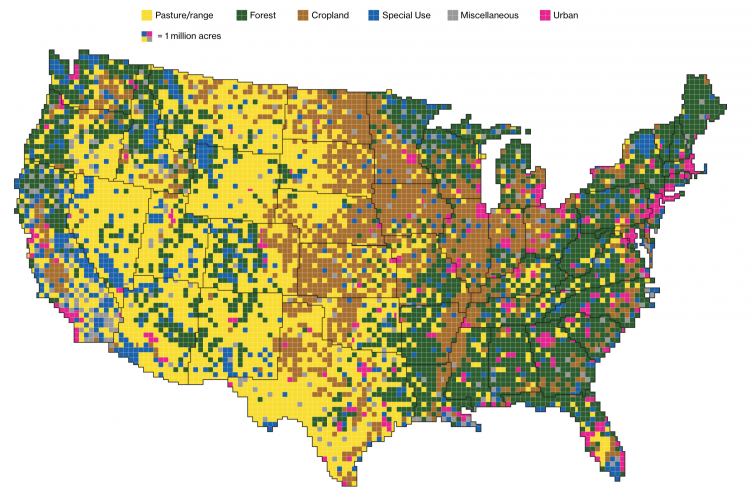 How land is used in the United States: Map