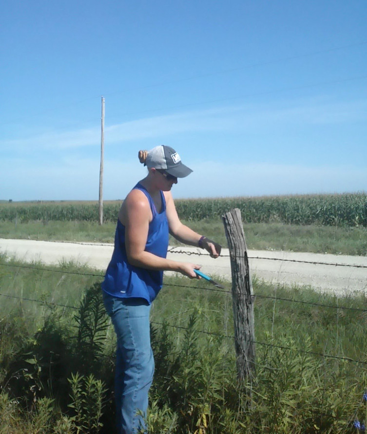 Amanda Taylor repairing fence at OAT Livestock