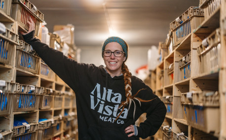 Alta Vista Meat - Amie with meat packages