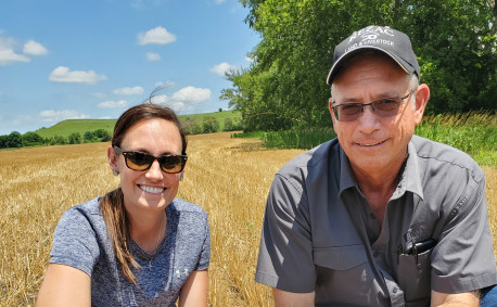 Nicole Harrison and her dad on the Kansas farm